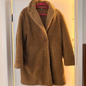 Uniqlo Womens Teddy Faux-Shearling Coat - Camel